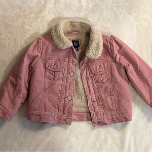 Baby Gap Girls Pink Corduroy Sherpa Lined Jean Jacket Toddler